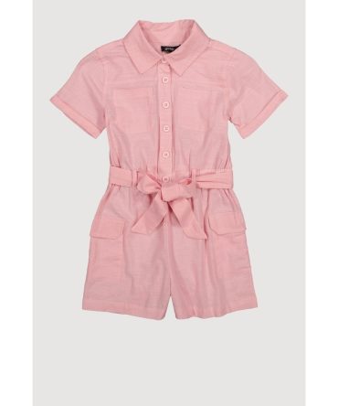 Girls Tie Waist Belted Utility Romper