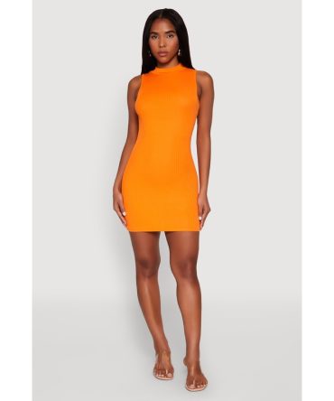 Rib Knit Mock Neck Dress
