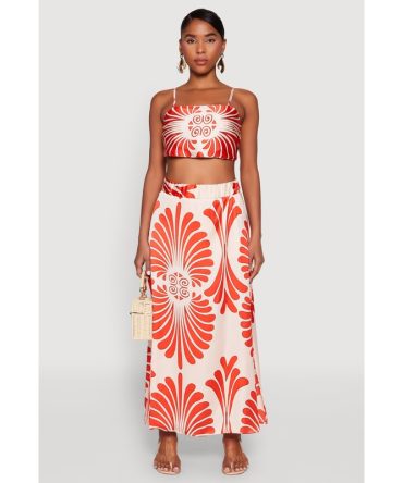 Spoon Jeans Satin Printed Maxi Skirt