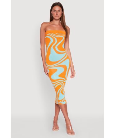 Swirl Print Midi Tube Dress