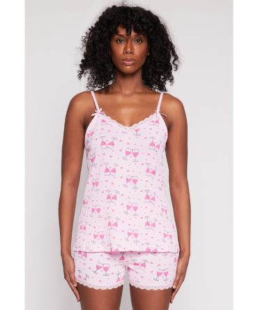 Wine Glass Heart Print Pajama Cami and Pants