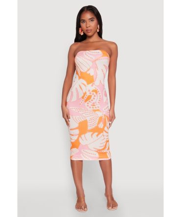 Abstract Print Midi Tube Dress