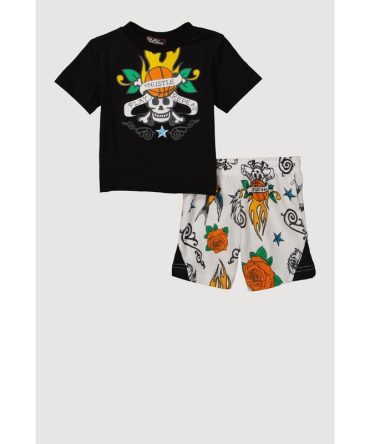 Baby Boys 12-24M Hustle Play Repeat Skull Graphic Tee and Shorts
