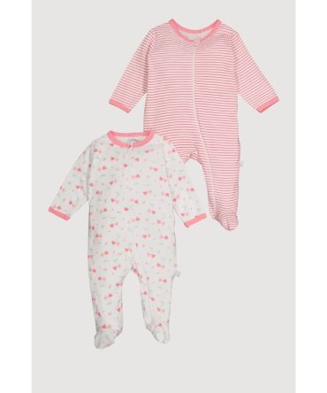 Baby Girls 0-9M Pattered Footed Jumpsuits 2 Pack