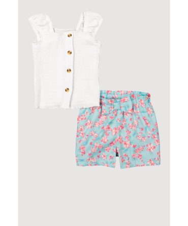 Baby Girls 12-24M Smocked Button Front Top and Floral Shorts