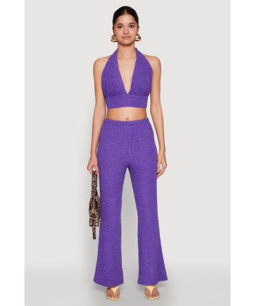 Bubble Knit Flared Leg Pants