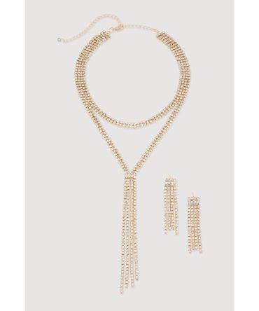 Cubic Zirconia Y Necklace and Drop Earrings