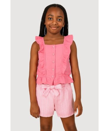 Girls Flutter Sleeve Top and Striped Shorts