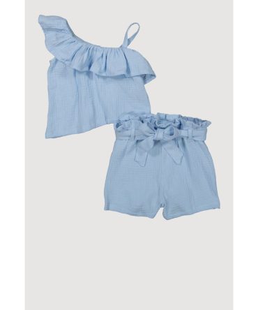 Girls Gauze Knit Asymmetrical Top and Shorts