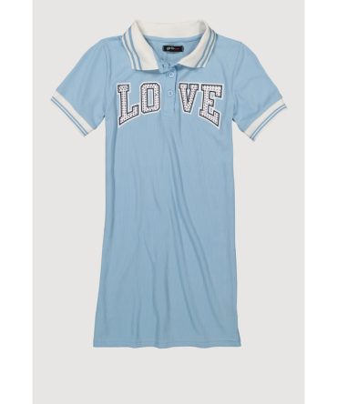 Girls Rhinestone Love Varsity Polo Dress