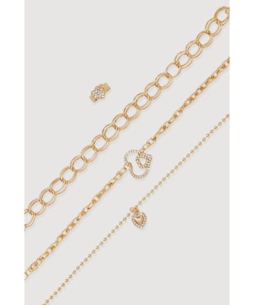 Heart Charm Anklet Trio with Toe Ring