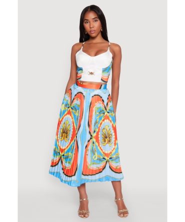 High Waisted Patterned Pleated Skirt