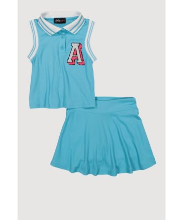 Little Girls Chenille Initial A Patch Polo Tee and Skort
