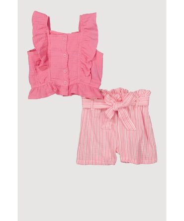 Little Girls Gauze Knit Tank Top and Striped Shorts