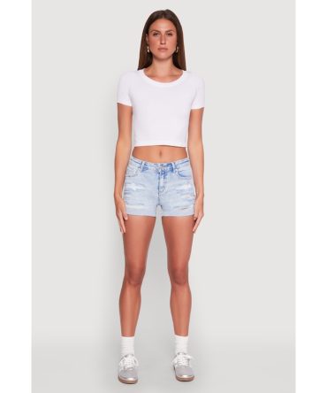 WAX Distressed Fixed Cuff Denim Shorts