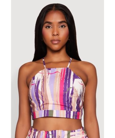 Abstract Brush Stroke Print Crop Top