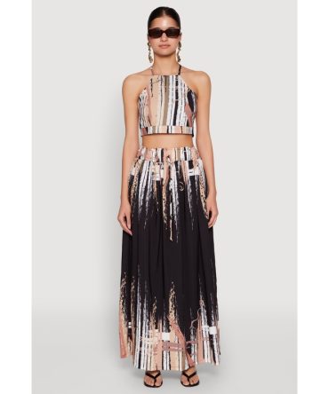 Abstract Brush Stroke Print Maxi Skirt