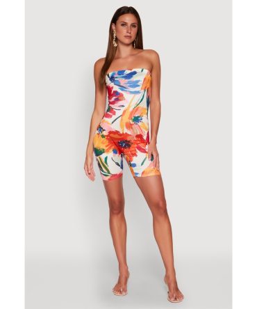 Abstract Floral Print Tube Romper
