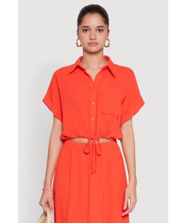 Airy Drawstring Hem Shirt