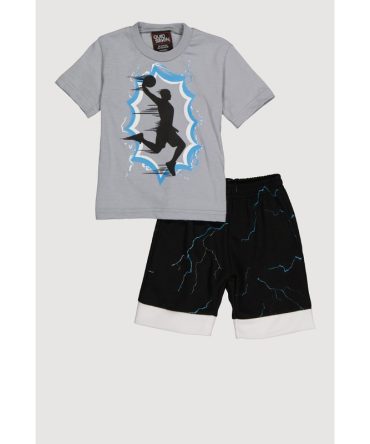 Baby Boys 12-24M Lightning Basketball Graphic Tee and Jersey Mesh Shorts