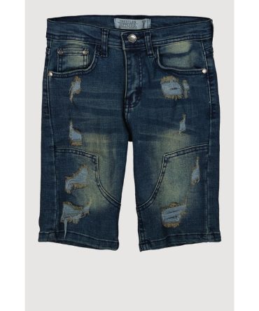 Boys Denim Decorative Stitch Distressed Shorts
