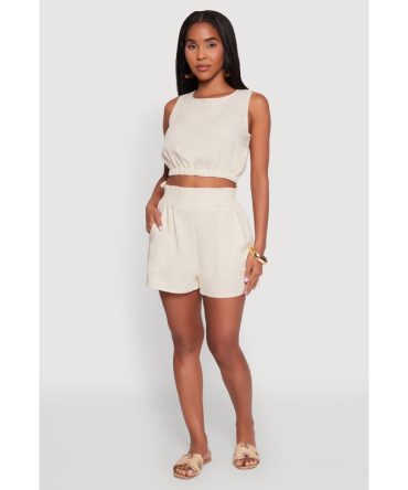 Chic Linen Tank Top with Cropped Hem and Button Back