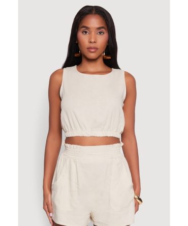 Chic Smocked High Waisted Linen Shorts