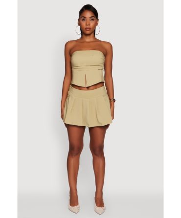 Haute Monde Pinstripe Button Detail Pleated Skort