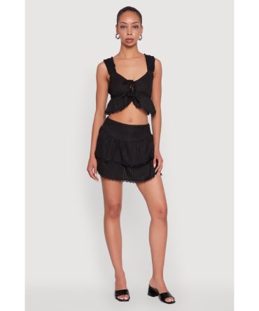 Haute Monde Shadow Stripe Tiered Skirt with Lace Detail