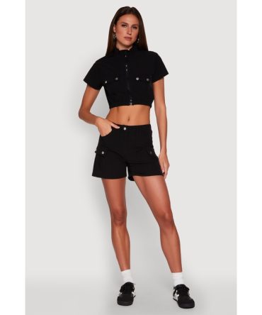 High Waisted Cargo Pocket Shorts