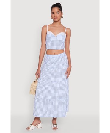 High Waisted Gingham Tiered Skirt