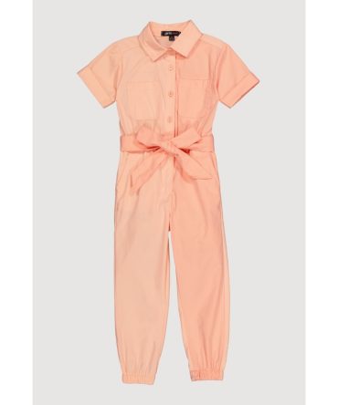 Little Girls Tie Waist Belted Jumpsuit