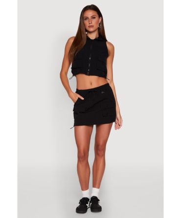 Nylon Drawstring Mini Skirt