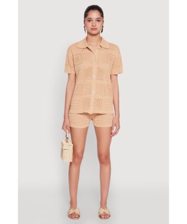 Pointelle Crochet Drawstring Shorts