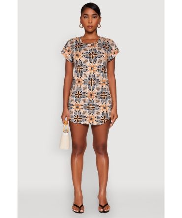 Short Sleeve Printed Pattern Dress