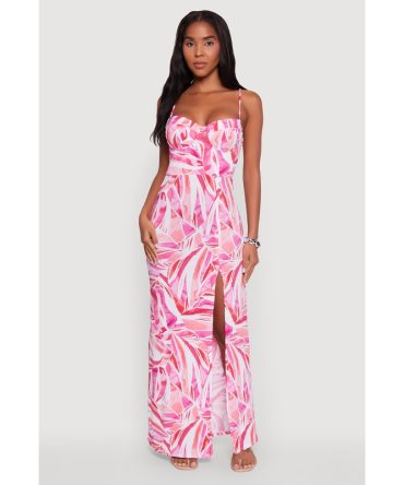 Sleeveless Printed Bustier Maxi Dress with Side Slit