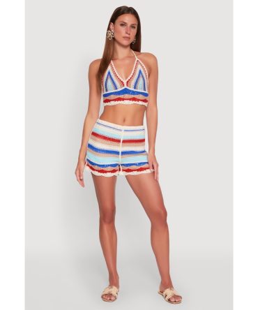 Striped Crochet Shorts