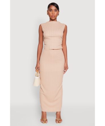Textured Knit High Waisted Maxi Skirt