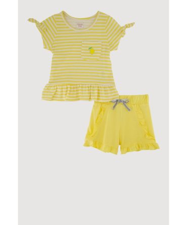 Toddler Girls Striped Peplum Top and Ruffle Shorts