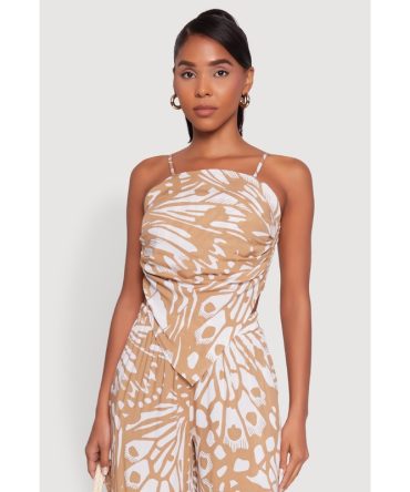 Trendy Abstract Butterfly Print Sleeveless Crop Top