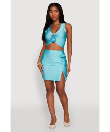 Trendy Flower Detail Slit Front Mini Pencil Skirt