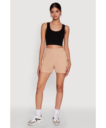 Trendy High Waisted Fleece Cargo Shorts