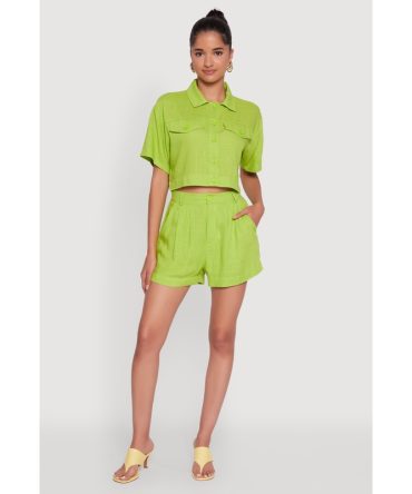 Trendy Linen High Waisted Pleated Shorts