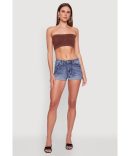 Trendy Sleeveless Buttoned Zip Front Cropped Blouse with Belt