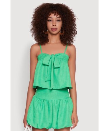 Trendy Square Neck Sleeveless Cropped Tie Front Top