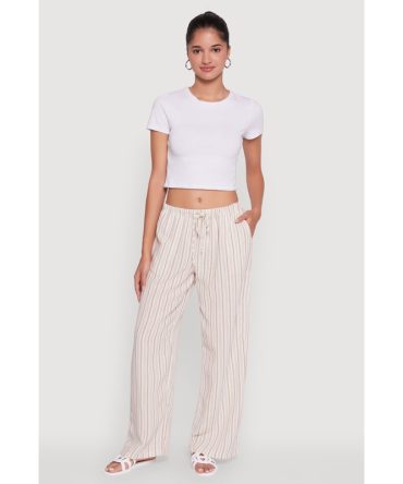 Trendy Striped Drawstring Waist Palazzo Pants