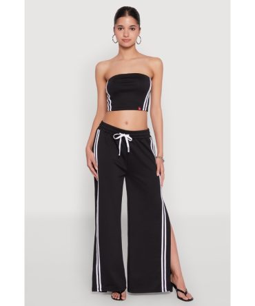 Varsity Stripe Split Wide Leg Track Pants