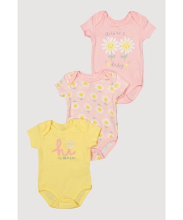 Baby Girls 0-9M Fresh and New Graphic Bodysuits 3 Pack