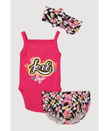 Baby Girls 0-9M Love Bodysuit and Checkered Shorts Set