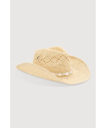 Beaded Trim Straw Cowboy Hat